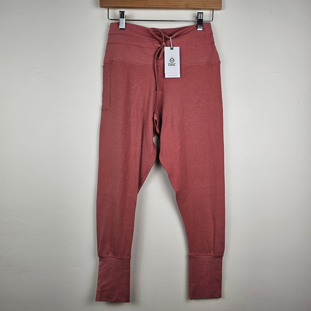 NWT tasc Studio Rib 7/8 Legging Womens M Canyon Pink High Rise Drawstring